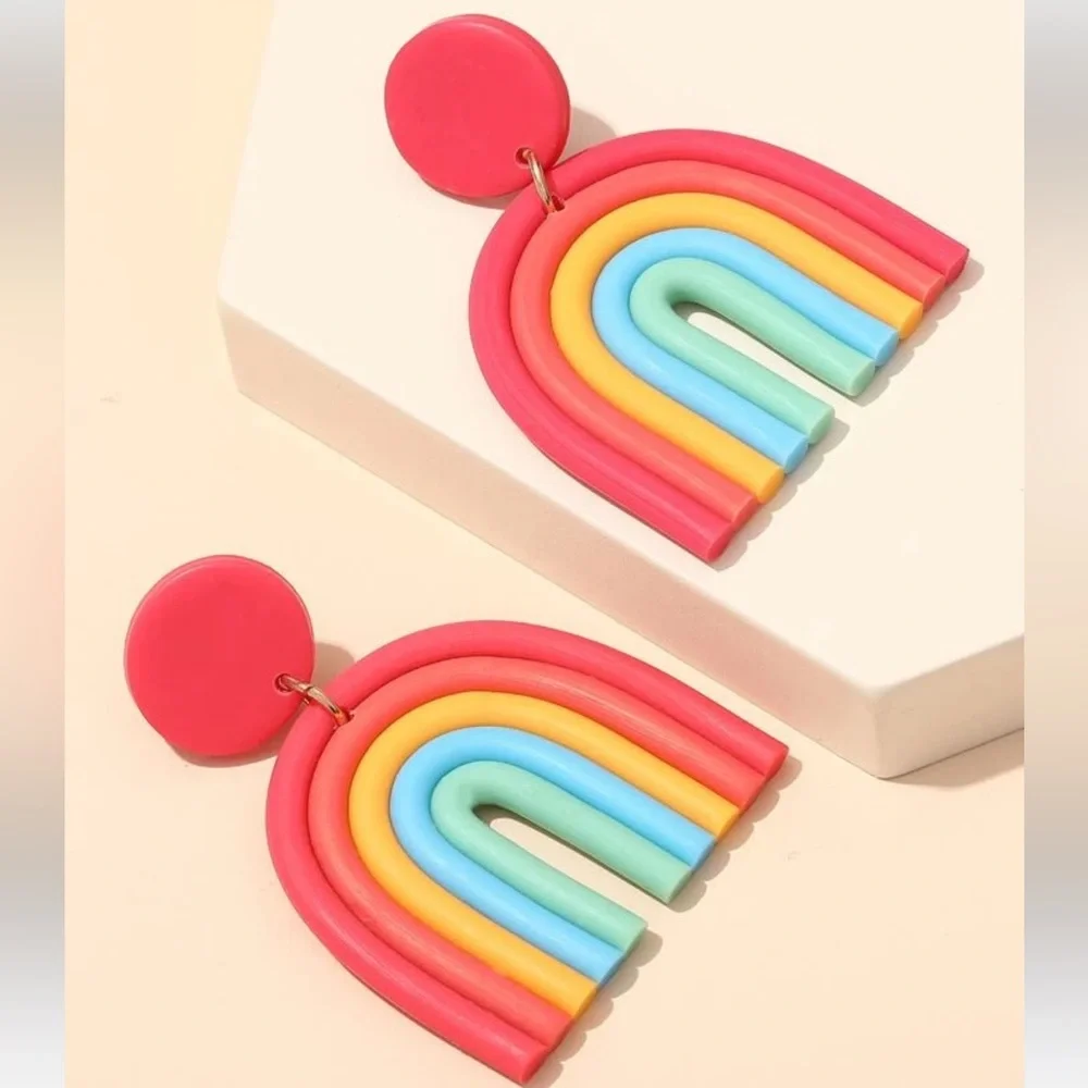 Multicolor Clay Rainbow Drop Earrings